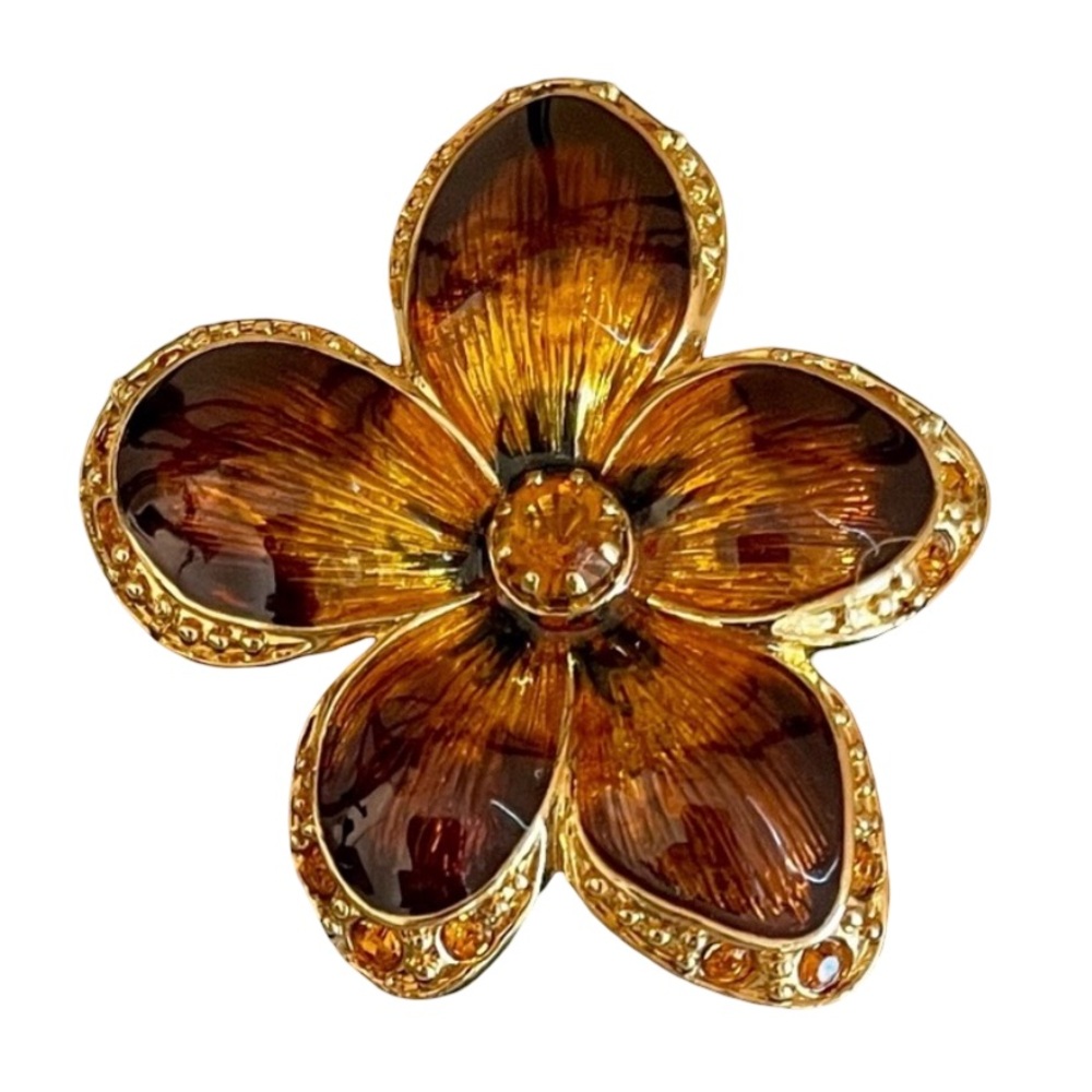 Vintage Joan Rivers Gold Plated Flower Brooch With Enamel And Swarovski Crystals - Picture 2 of 5
